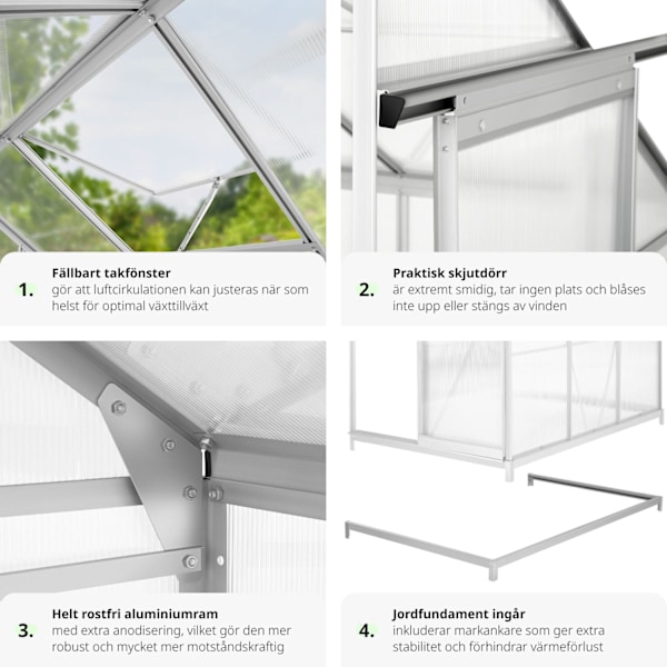 tectake Väggväxthus av aluminium med fundament 192x128x202cm Transparent