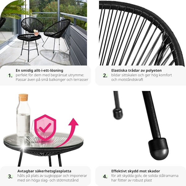 tectake 2-set Loungestol Santana med bord Svart