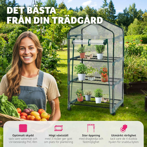 tectake Mobilt växthus med 3 hyllplan 69x49x133cm Transparent