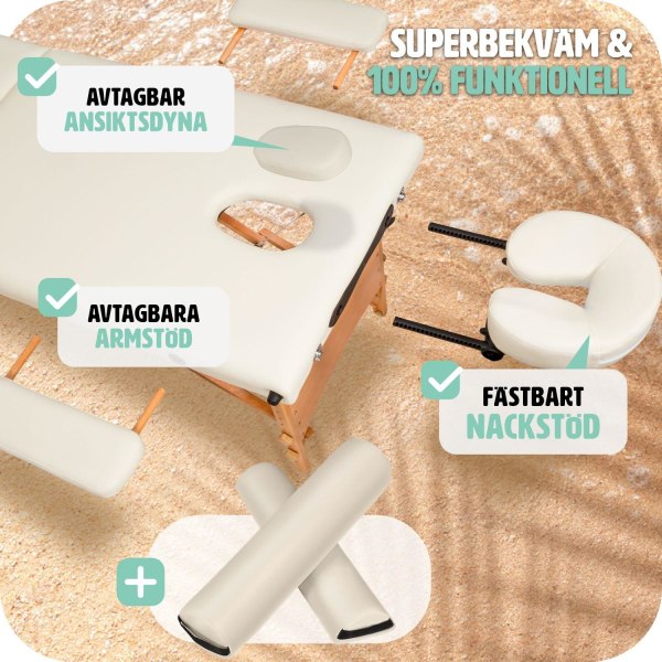 tectake Freddi 2-zons massagebänk med 5 cm stoppning, hjul och träram Beige