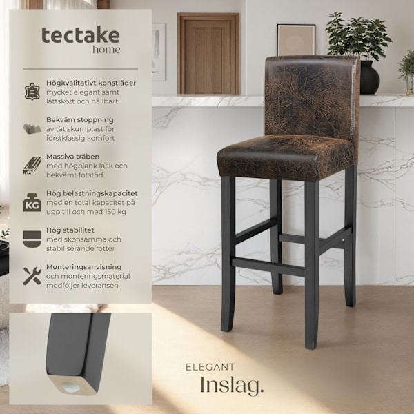 tectake Barstol i konstläder -  per styck Brun