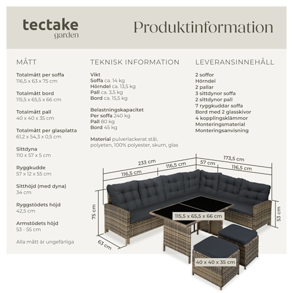 tectake Loungeset Barletta i konstrotting Natur