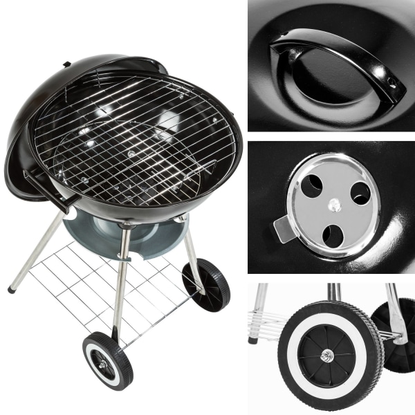 tectake Klotgrill 41,5 cm diameter, galvaniserad med hjul Svart