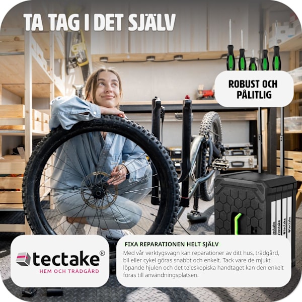 tectake Verktygslåda på hjul, med 4 lådor och 899 delar Svart