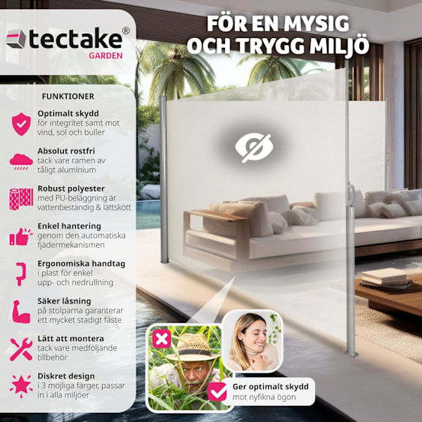tectake Sidomarkis dubbel i Aluminium - 180 x 600 cm Beige