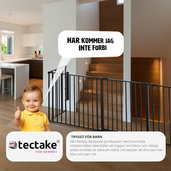 tectake Kaminskydd 5 delar med Säkerhetsgrind, Variabel konstruktion Svart