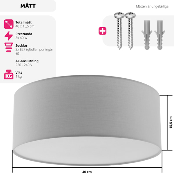 tectake Taklampa Circum, plafond i linne grå
