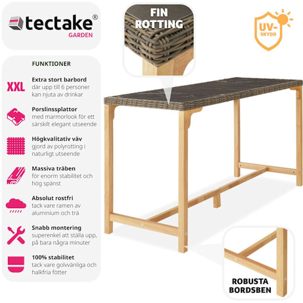 tectake Rotting barbord Lovas 161x64,5x99,5cm Natur