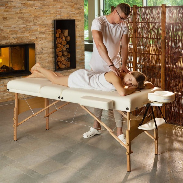 tectake 3-zons massagebänk Somwang med 7,5 cm stoppning och trär Beige