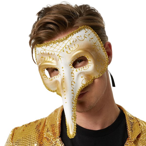 tectake Venetiansk mask med lång näsa och utsmyckningar Guld