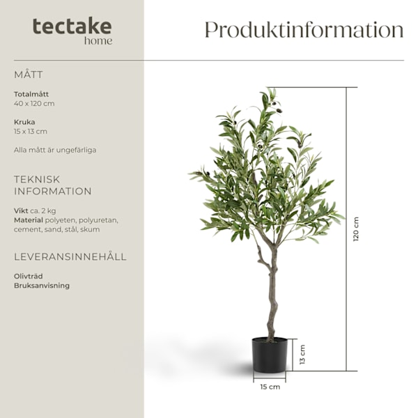 tectake Konstgjort olivträd Oleand, naturtrogen textur - 120 cm Grön