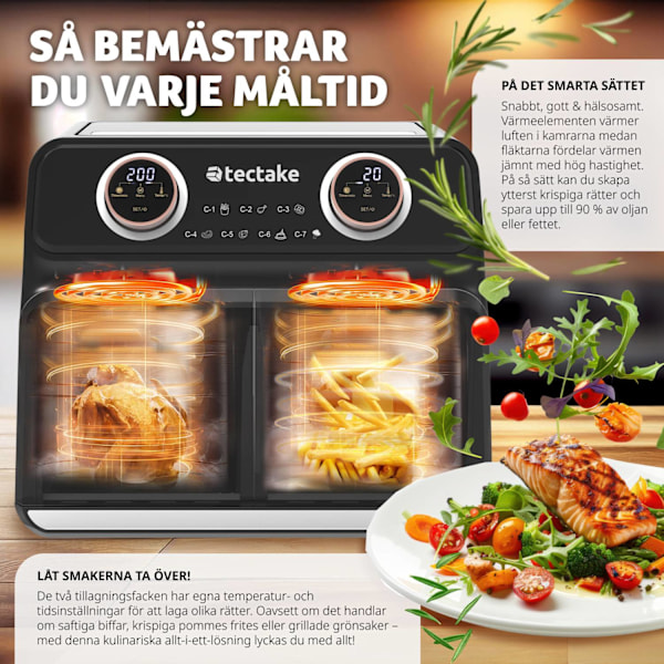 tectake Airfryer Samurai, 2 kokkammare, 7 program, 2400W Svart