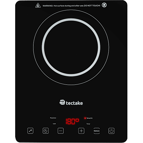 tectake Induktionshäll enkel 2000 W Svart