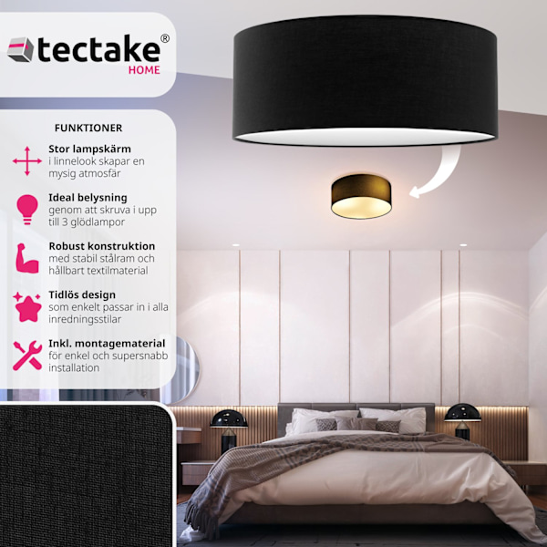tectake Taklampa Circum, plafond i linne Svart