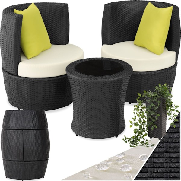 tectake Loungeset i konstrotting Nice 2+1+1 Svart