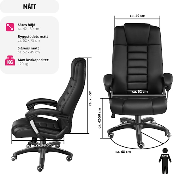 tectake Ergonomisk kontorsstol Svart
