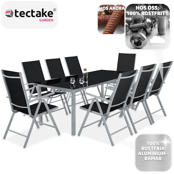 tectake Matgrupp i aluminium med 8 stolar Silver