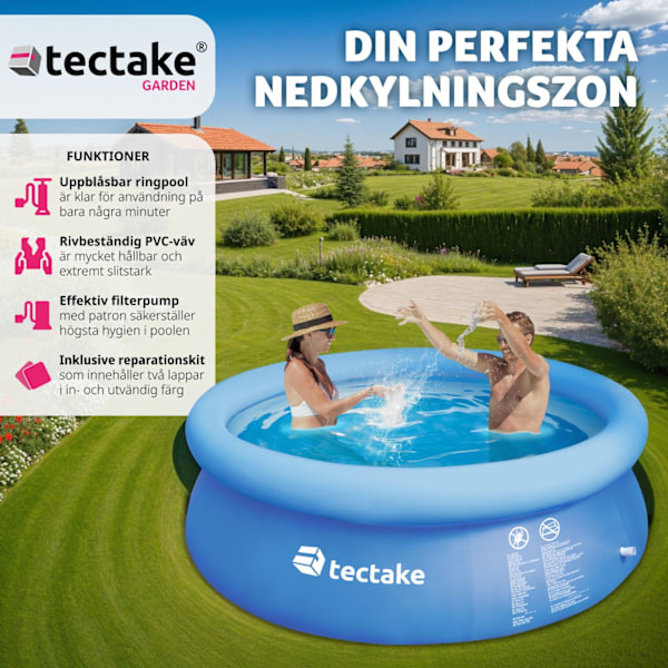tectake Pool rund med filterpump Ø 300 x 76 cm Blå