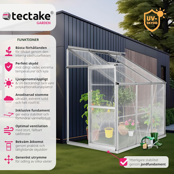 tectake Väggväxthus av aluminium med fundament 192x128x202cm Transparent