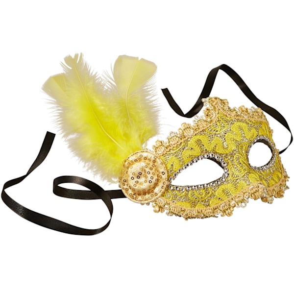 tectake Venetiansk mask med fjädrar på sidorna Gul