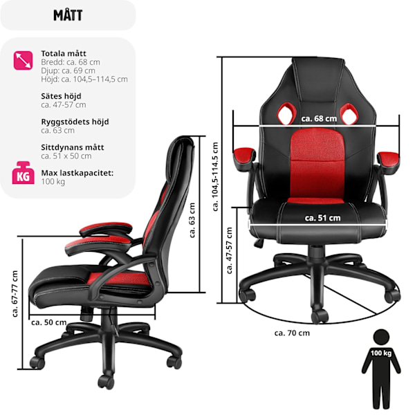 tectake Gamingstol Mike Röd