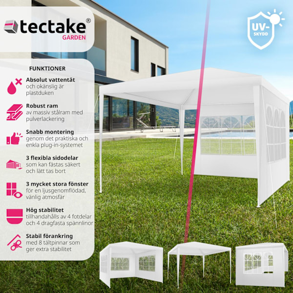 tectake Paviljong Baraban 3x3m med 3 sidopaneler Vit