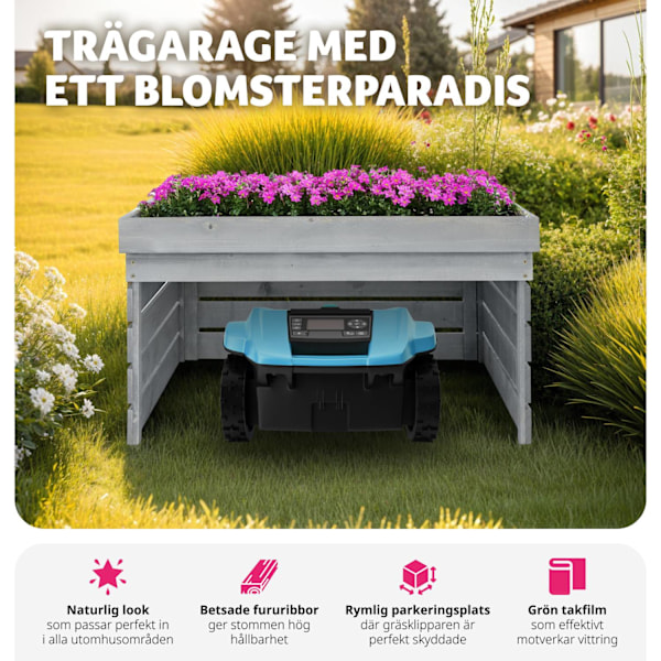 tectake Garage för robotgräsklippare Hortus, trä, planterbart tak grå