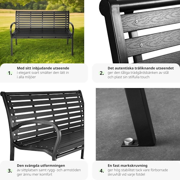 tectake Trädgårdsbänk Pino 3-sits 126x62x81,5cm Svart