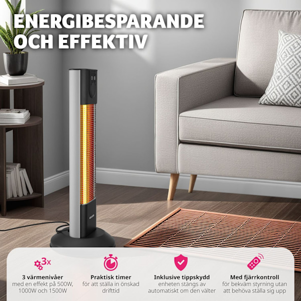 tectake Infravärmare Solaris Terra 1500W med timerfunktion Svart