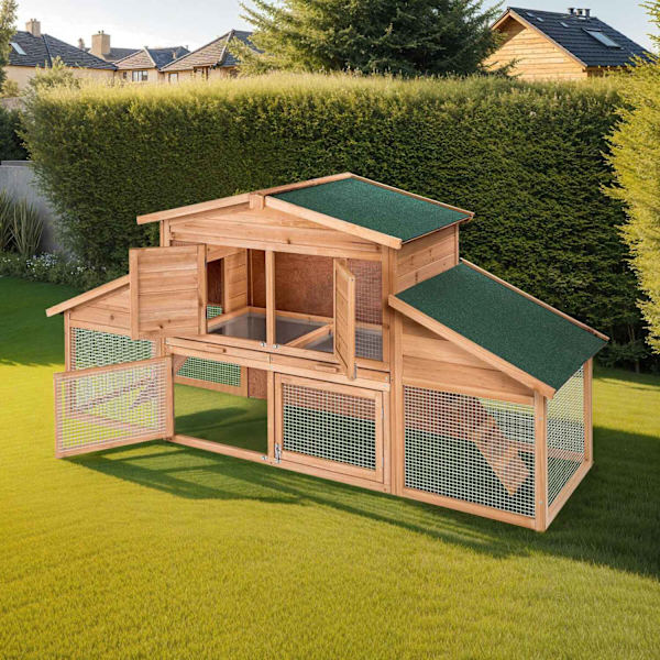 tectake Liten djurhydda XXL i två våningar med rastplats 226x77x95,5 cm Brun
