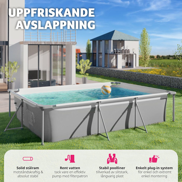 tectake Pool fyrkantig 300 x 207 x 70 cm grå