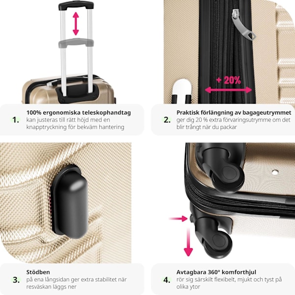 tectake Resväskeset 4 stycken med hårt skal Champagne