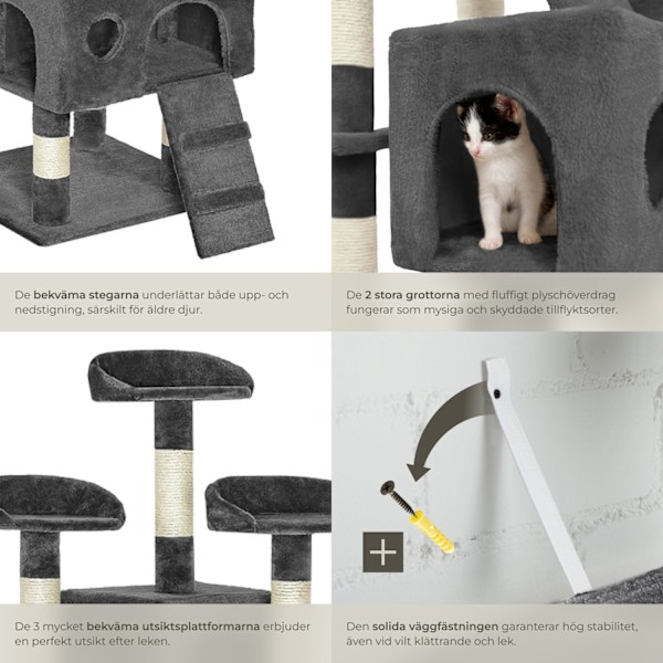 tectake Katt klösträd, klösmöbel Mogli grå