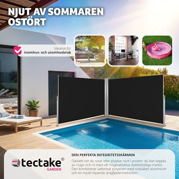 tectake Sidomarkis dubbel i Aluminium - 180 x 600 cm Svart