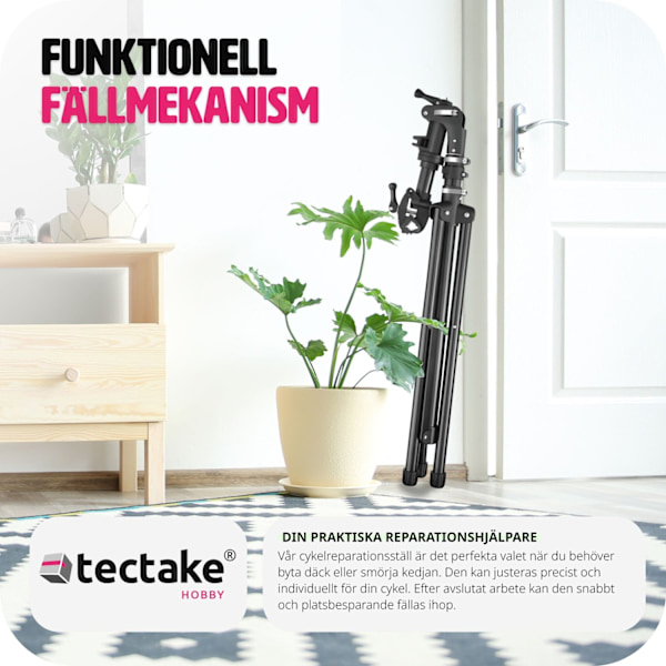 tectake Cykelreparationsställ Tristan - Fällbar och höjdjusterbar, lämplig för elcyklar Svart