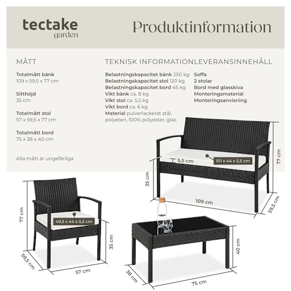 tectake Soffgrupp Sparta i konstrotting Svart