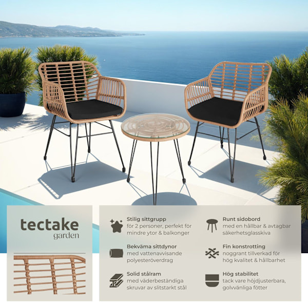 tectake Caféset i konstrotting Molfetta 2+1 Natur