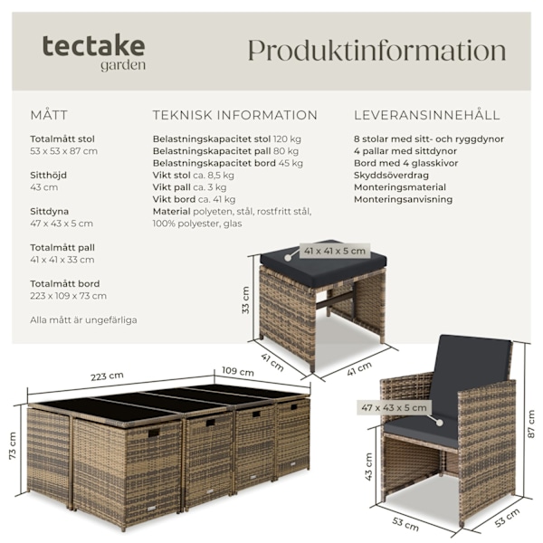 tectake Matgrupp Palma i konstrotting Mörkgrå