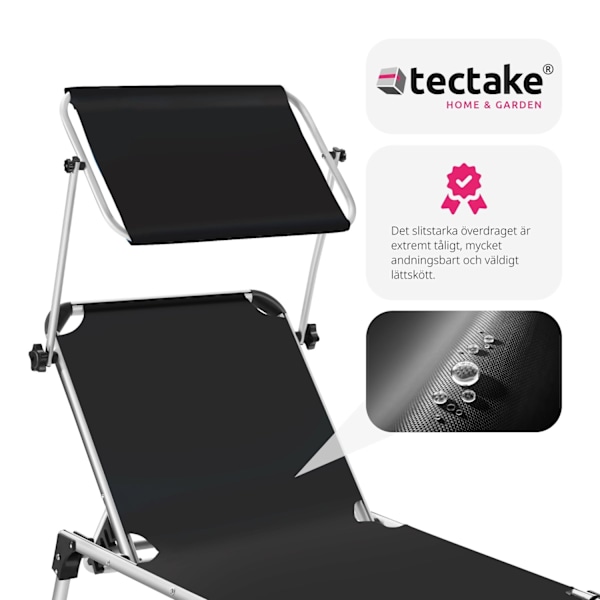 tectake Solstol Aurelie aluminium, 6-faldigt justerbar Svart
