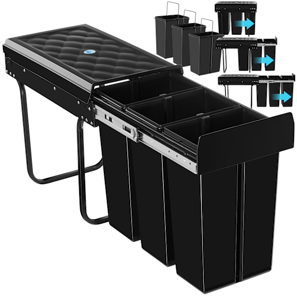 tectake Sopsortering Ashlyn, 3-kärl, 30L Svart