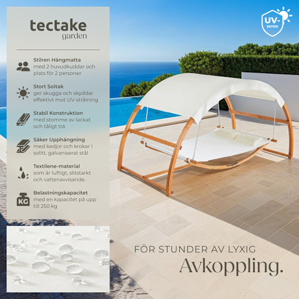 tectake Hängmatta Locarno för 2 personer 328x160x171,5cm Teak