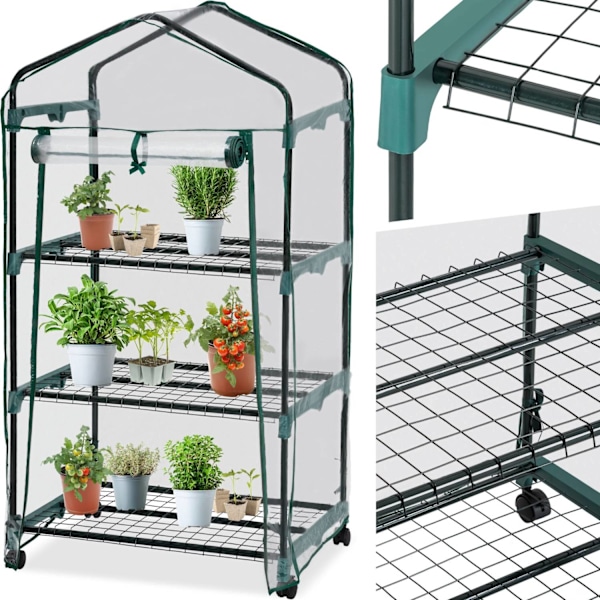 tectake Mobilt växthus med 3 hyllplan 69x49x133cm Transparent