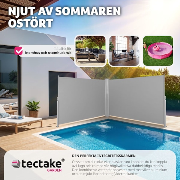 tectake Sidomarkis dubbel i Aluminium - 200 x 600 cm grå