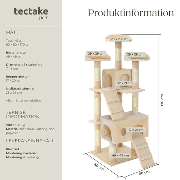 tectake Katt klösträd, klösmöbel Mogli Beige