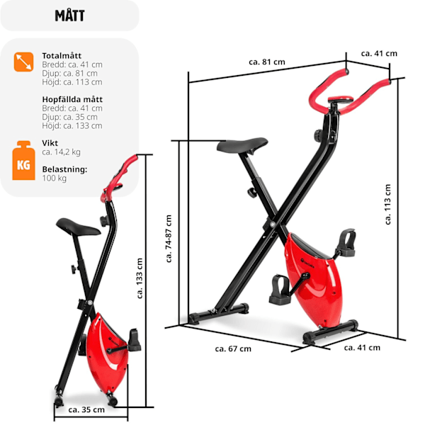 tectake Motionscykel FitX-Bike, hopfällbar med träningsdator - 113 x 41 x 81 cm Svart