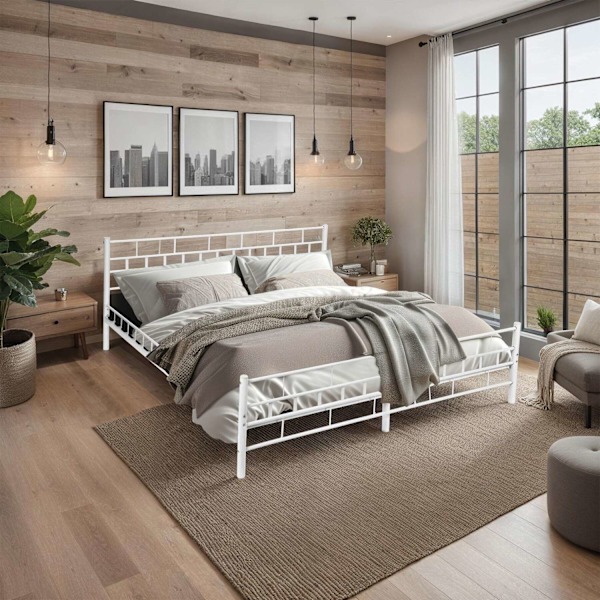 tectake Sängram med ribbotten i modern design - 200 x 140 cm Vit