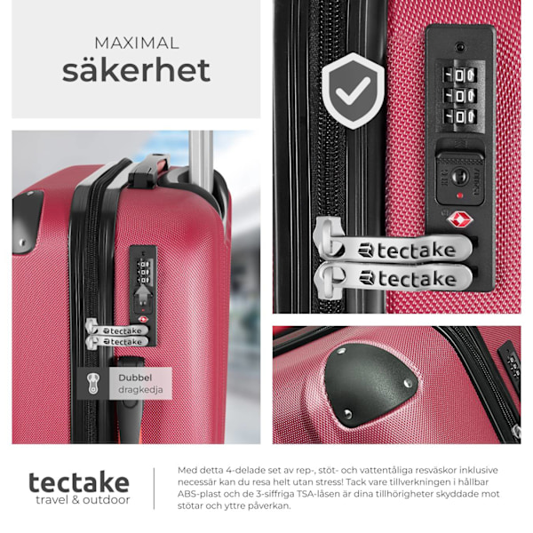 tectake Resväskor 4 set Pucci, bagage av ABS-hårdplast Vin, röd
