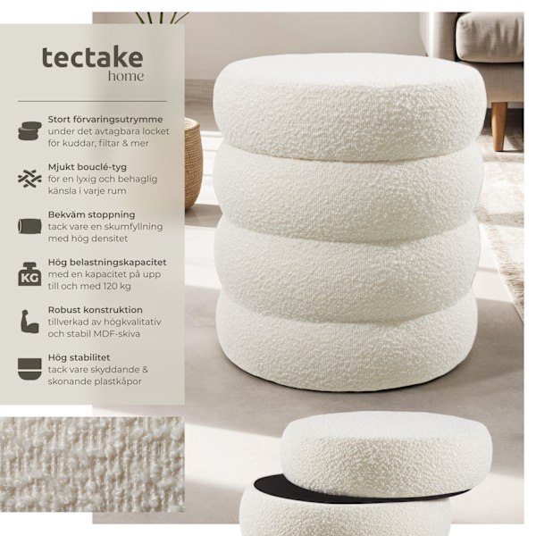 tectake Sittpuff med förvaringsutrymme Altu Grädde