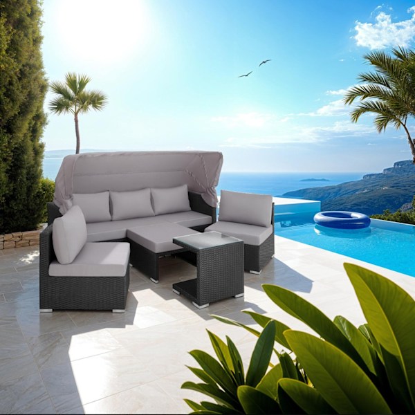 tectake Loungegrupp - Konstrotting  San Marino Svart