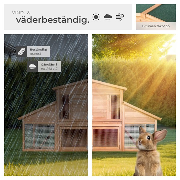 tectake Liten djurhydda XXL i två våningar med rastplats 226x77x95,5 cm Brun